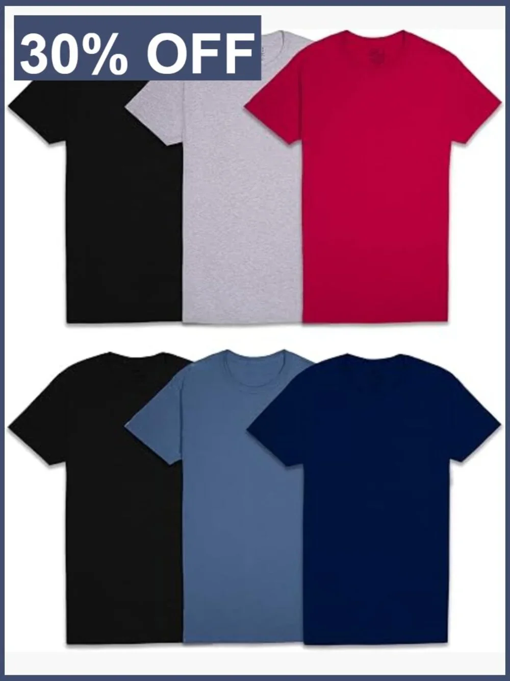 Men's 6 Pack Cotton Crew Tee Undershirts Moisture Wicking Tag Free Short Sleeve